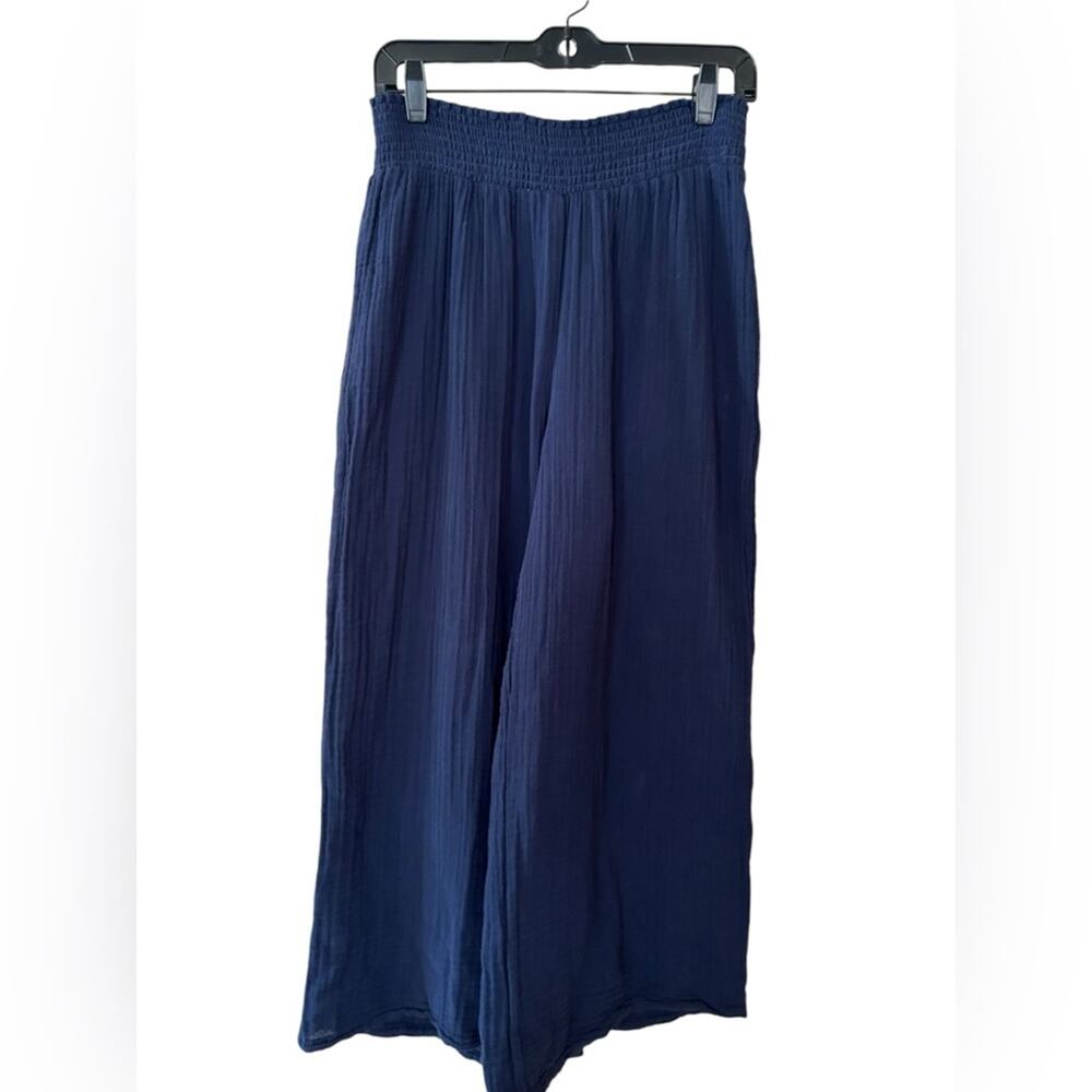Michael Stars Simba Pants XL SUSIE Cotton Gauze Smocked Waist Wide Leg Navy Blue - Picture 3 of 11